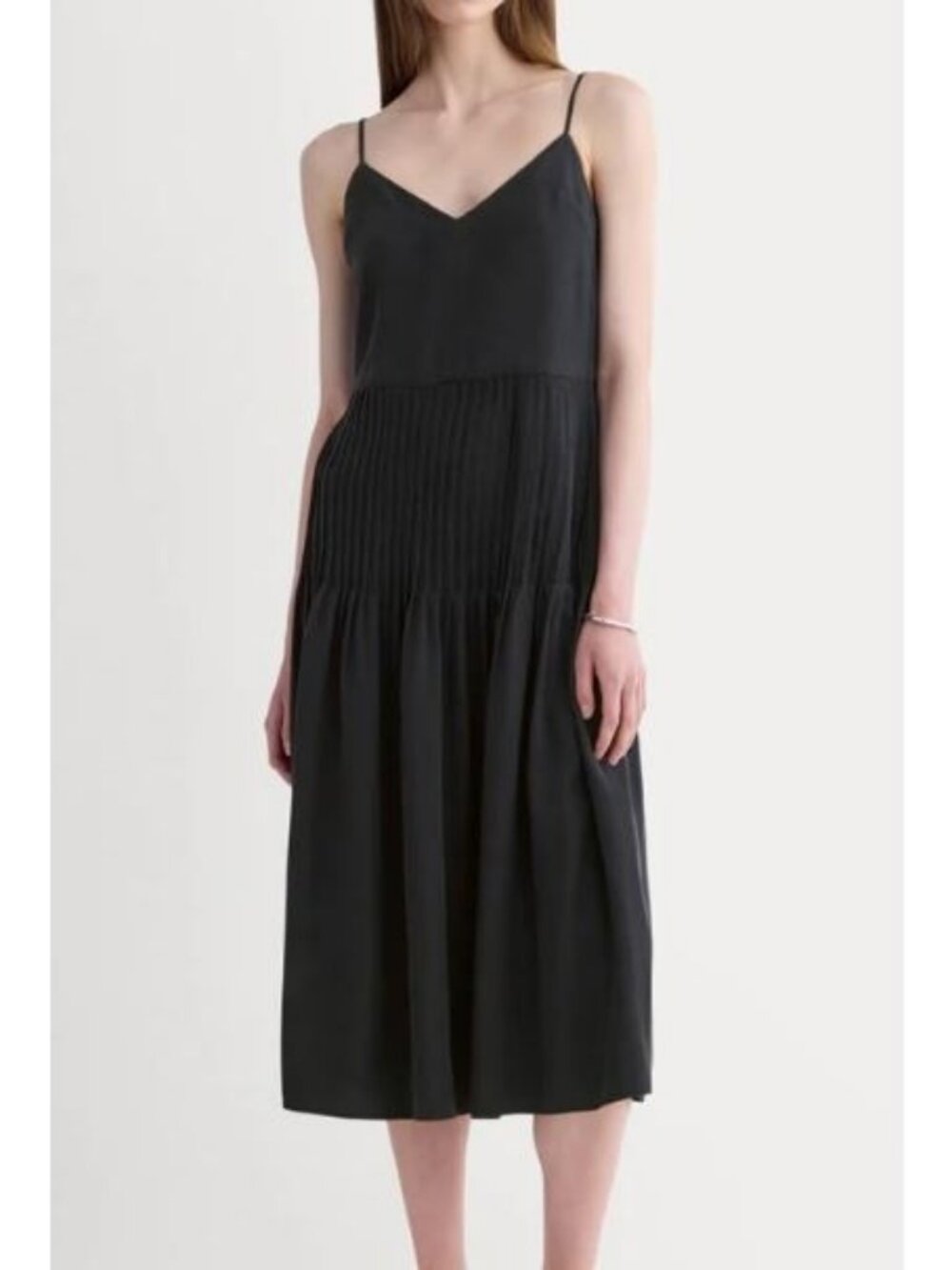 Everlane The Pleated Slip Dress in Butterlite Black Size 2 NWT